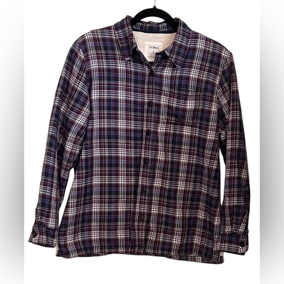 L.L. Bean “Shacket” Shirt/Jacket Purple Plaid Fleece Lined Size S (4-6) - Picture 1 of 8